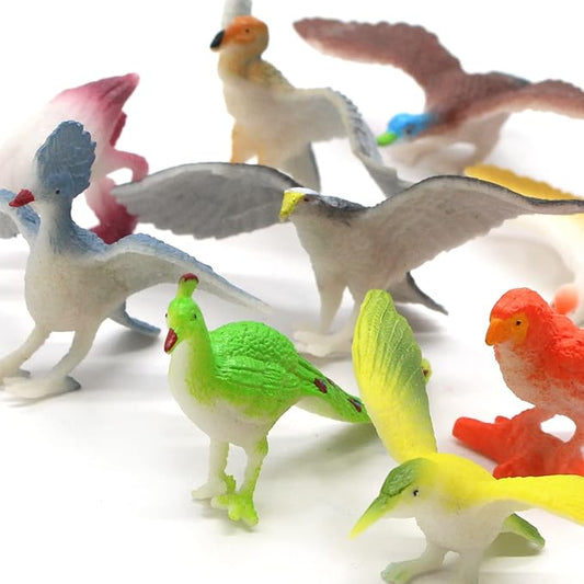 SmilerSmile Animal Assorted Mini Plastic Figures Toy Set, Educational Party Cake Topper, Goody Bag Filler (12pcs Bird)