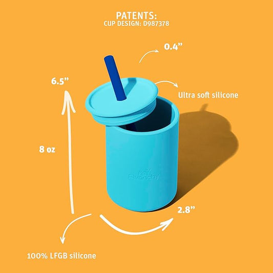 Avanchy Silicone Training Sippy Cup with Straw Lid – For Babies 6+ Months to Toddlers 1 Year Old – 8 oz Infant Water Cup for Baby Led Weaning, Yellow + 5 Reusable Straws