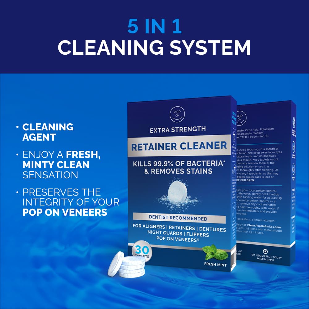 Retainer Cleaner Tablets for Invisalign Approved for Ultrasonic Cleaners - 30 Denture Cleaning Tablet for Aligners, Night Guard, Mouth Guard - Denture Cleaners Tablet 1-Month Supply
