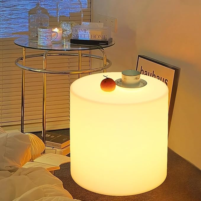 16-inch LED Cylinder Stool, Rechargeable Glowing Chair w/Remote, Dimmable 16 RGB Colors Changing Versatile LED Side Seat/Table, Waterproof Round Chair Light Mood Lamp for Home Garden Patio Party Decor