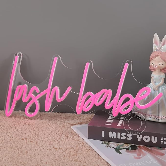 SYLHOME Pink Lash Babe Neon Light Sign Lash Beauty Salon Gorgeous Lady Girls Bedroom Game Room Wall Decor Sign for Party Birthday Decoration USB 5V 15.8"X6.5"