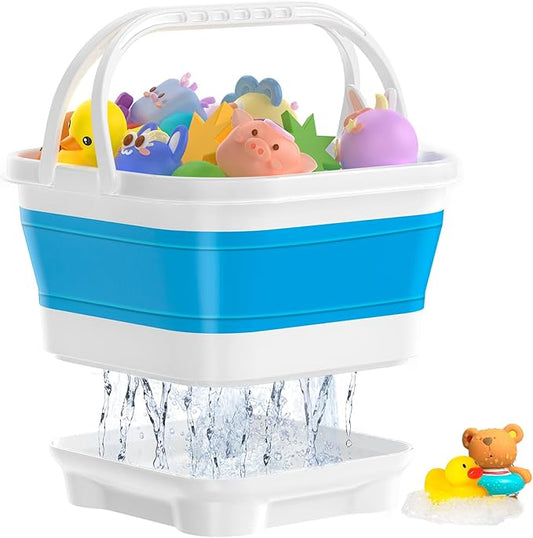 Anivia Foldable-Bath-Toy-Storage-Organizer, Bath Toy Holder with Removable Base, Quick-Drain-Drying Bathtub Toy Storage, Basket Bathroom Shower Toys Holder for Kids (Blue)