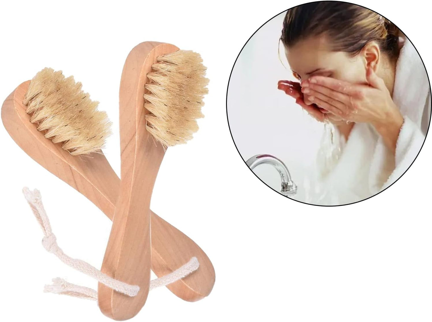 6 Pcs Face Exfoliator Brush Dry Brush Natural Bristles Wooden Face Cleaning Brush, Facial Cleansing Brush Face Wash Scrub Exfoliator Brush for Face Care