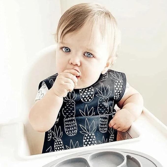 BapronBaby Pineapple Monochrome Bapron - No Neck Tie Safer Bib for Baby & Toddler - Soft Waterproof Stain Resistant - Machine Washable - Sz Preschool 3-5yrs