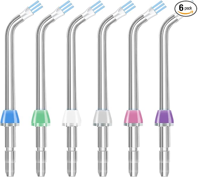 Flosser Replacement Tips for Waterpik Water Flosser, Replacement Tips Compatible with Waterpik Water Flossers and Other Brand Oral Irrigators, Plaque Remove Brisles Tips(6-Pack)