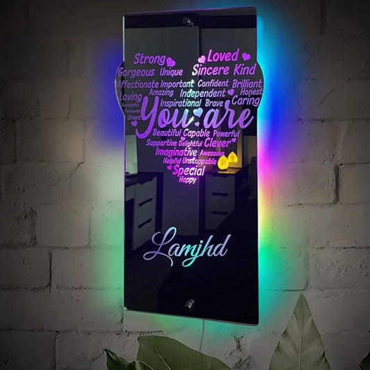 Personalised Name Affirmation Mirror Neon Sign, Custom Acrylic Positive Affirmations Wall for Kids Affirmations Hanging, Men Women Kids Inspirational Inspirational Positive Quotes Sayings Wall Decor (Style 3)