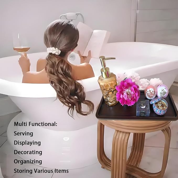 Wood Vanity Tray, Bathroom Counter Solid Walnut Organizer, Toilet Tank Top Wooden Serving Plate for Dinner Tea Coffee (Natural Walnut Color, 14 x 5.9 inch)