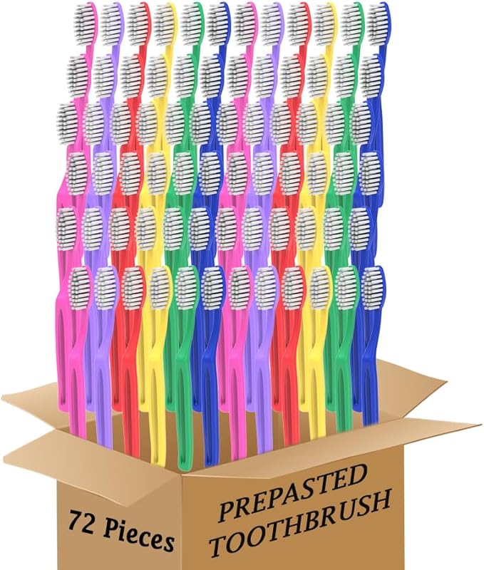 Pack of 72 Kids Disposable Prepasted Toothbrush Soft Bristle and Individually Wrap for Toddlers Girls and Boys