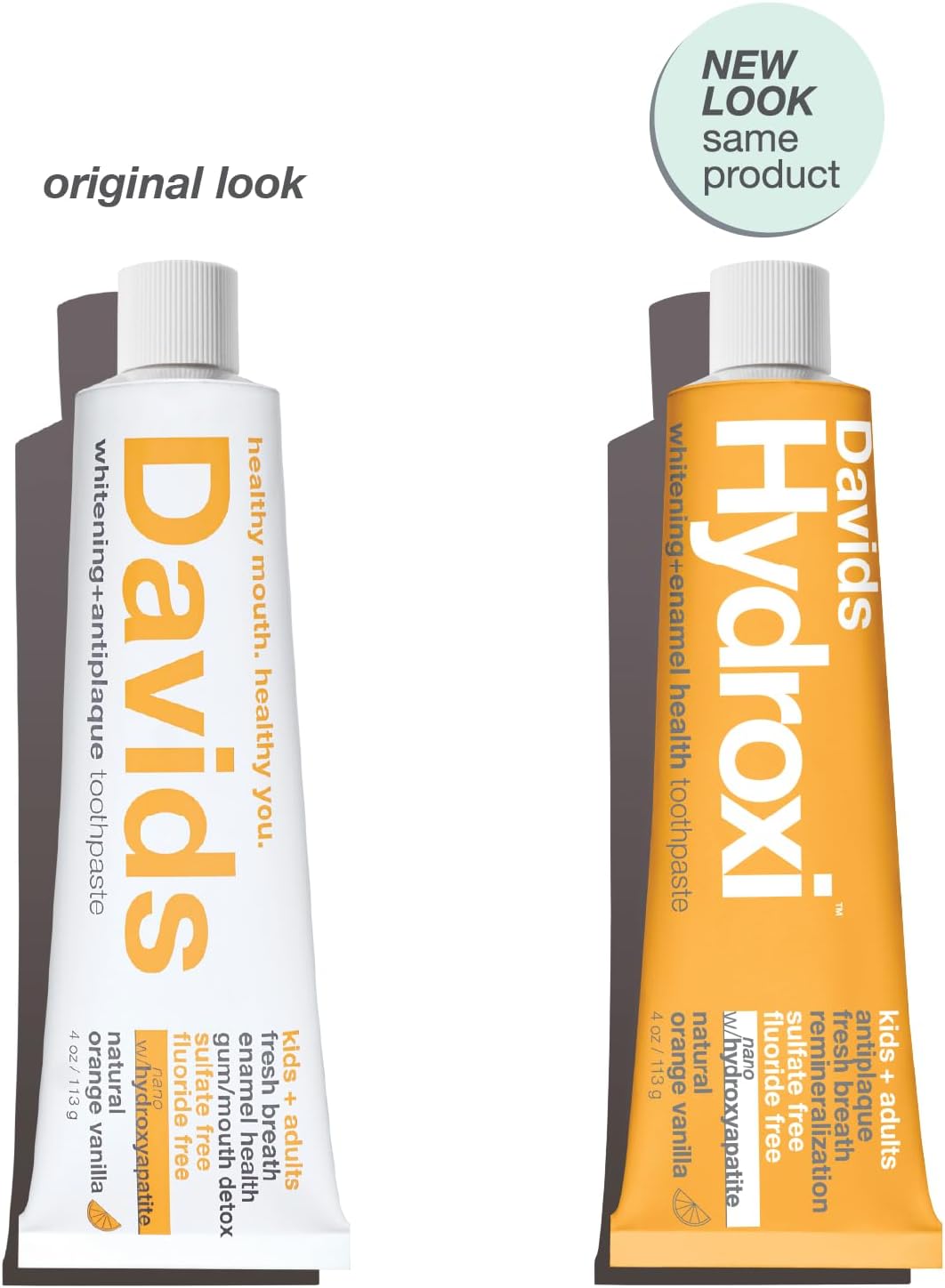 Davids Hydroxi Fluoride Free Nano Hydroxyapatite Toothpaste for Enamel Health & Whitening, Antiplaque, SLS Free, Kid Friendly Orange Vanilla Flavor, 4 oz, Made in USA