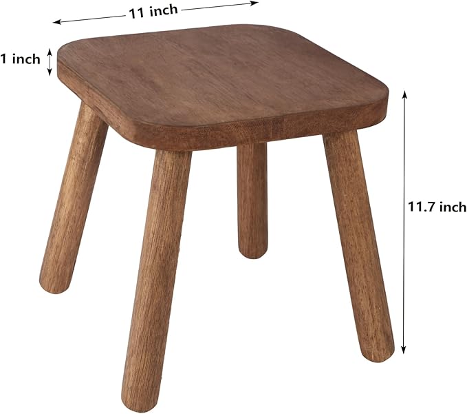 Natural Solid Wood Step Stool Wood Stool for Kids 11.7'' Sturdy Sitting Stool Wooden Step Stool for Adults Square Stool Wood Plant Stand Small Foot Stool with Four Detachable and Assembled Legs