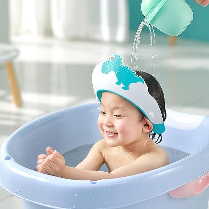 FUNUPUP 2 Pack Adjustable Toddler Hair Washing Bathing Cap Shield Baby Shower Visor Shampoo Cap Protect Baby Eyes (Dinosaur)