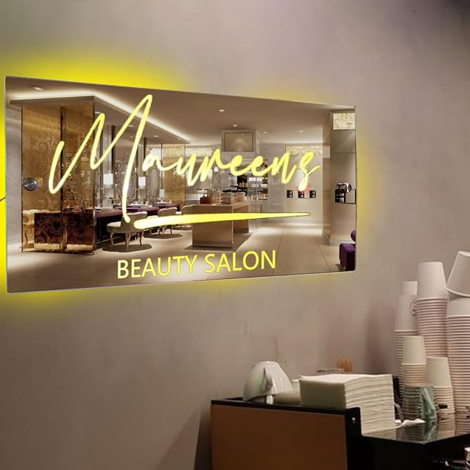 Personalized LED Name Mirror Light - Custom Multi Colour Lighting Mirror, Barber Shop, Bedroom Decor