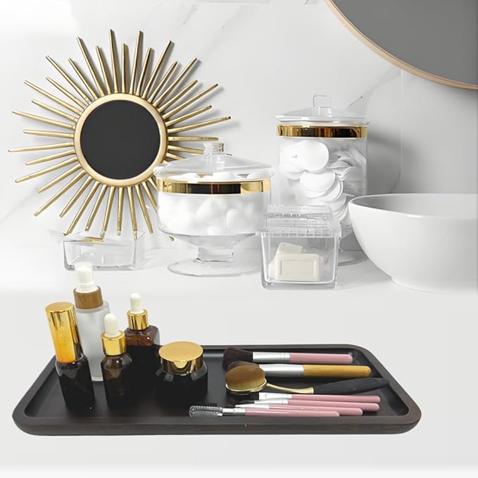 Wood Vanity Tray, Bathroom Counter Solid Walnut Organizer, Toilet Tank Top Wooden Serving Plate for Dinner Tea Coffee (Natural Walnut Color, 14 x 5.9 inch)