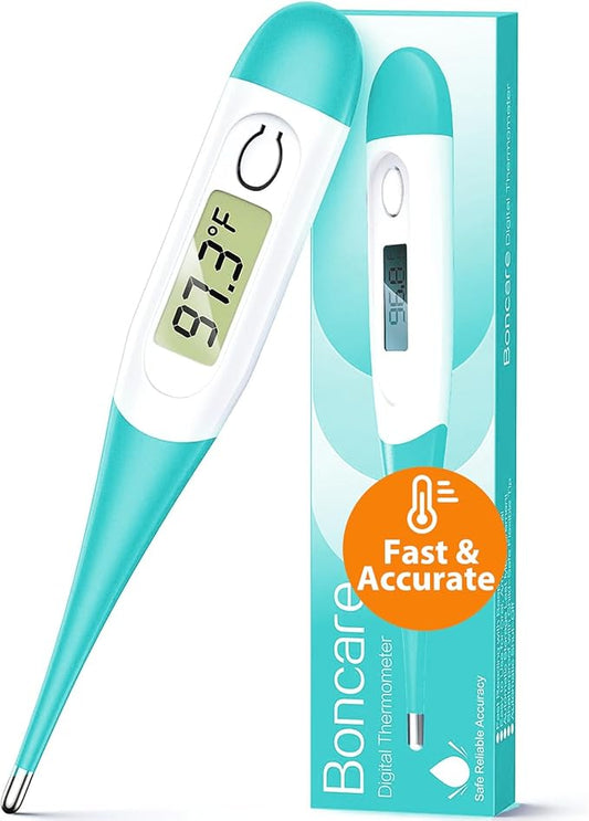 Boncare 10 Seconds Oral Thermometer for Adults and Kids - Accurate & Safe Rectal Thermometer for Baby with Fever Alarm, Digital Thermometer (Blue Green)