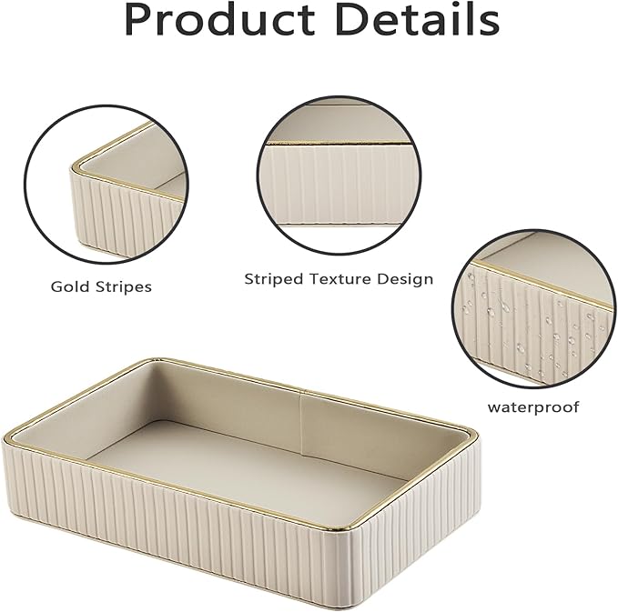 PU Leather Valet Tray,Desk Organizer Tray Nightstand Organizer Trinket Dish Storage Key Bowl Decorative Trays for Phone Wallet Jewelry Watch,Bathroom Bedroom Perfume Vanity Trays,Apricot