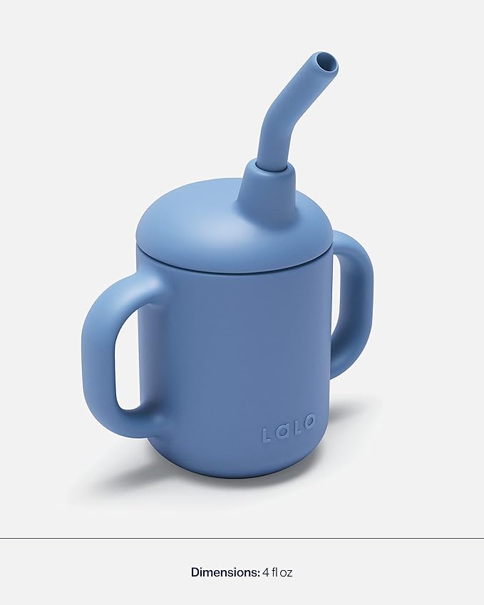 Lalo Little Cup 2-Pack, Non-Toxic Silicone Straw Cup with Handles - Baby and Toddler Sippy Cup - Mini Cup and Straw Training System, 4oz, Blueberry