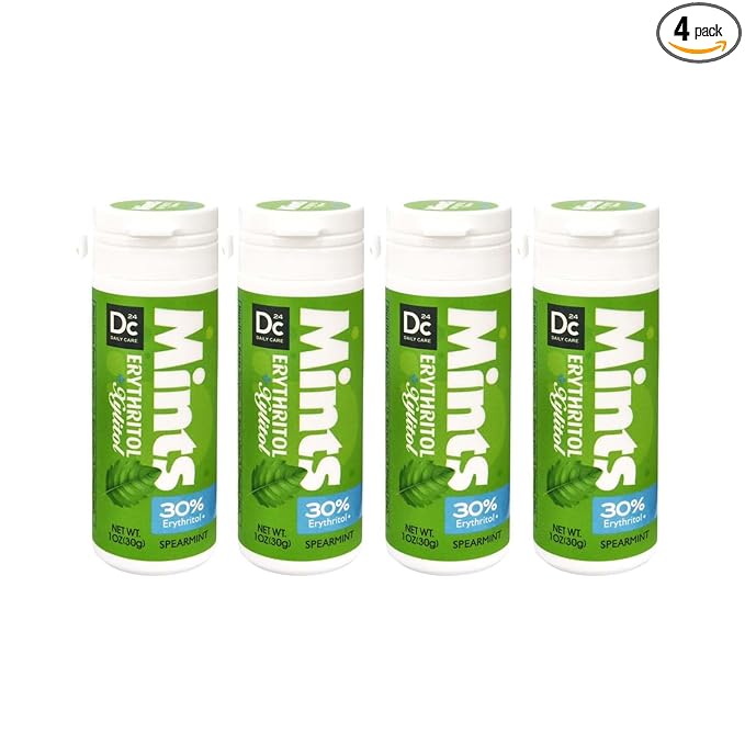 DC24 DAILY CARE Xylitol Erythritol Mints, No Aspartame Sugar Free Mints, Low-Calorie, Refresh Breath, Keto Spearmint 30 Pieces (Pack of 4)