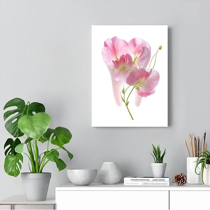SchindlerBang Dental Clinic Office Decor,Flower Tooth Painting,Calming Artwork for Reception Desks,Treatment Areas,or Home Offices 16x24inch Ready to Hang