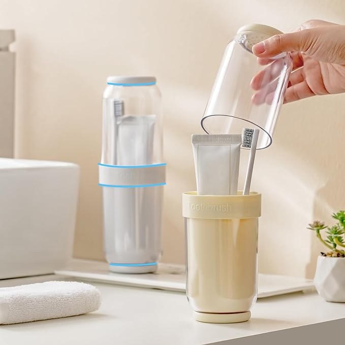 Toothbrush Cup with Cover, Travel Toothbrush Case Portable Toothbrush Holder for Traveling Business Camping School Bathroom (Green)