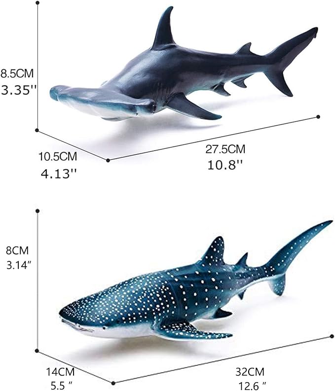 Gemini&Genius Whale Shark Hammerhead Shark Toys, Sea Animal Action Figures Ocean Model Toy Set for Play or Display, Gift, Educational, Role Play, Swim, Bath and Collection