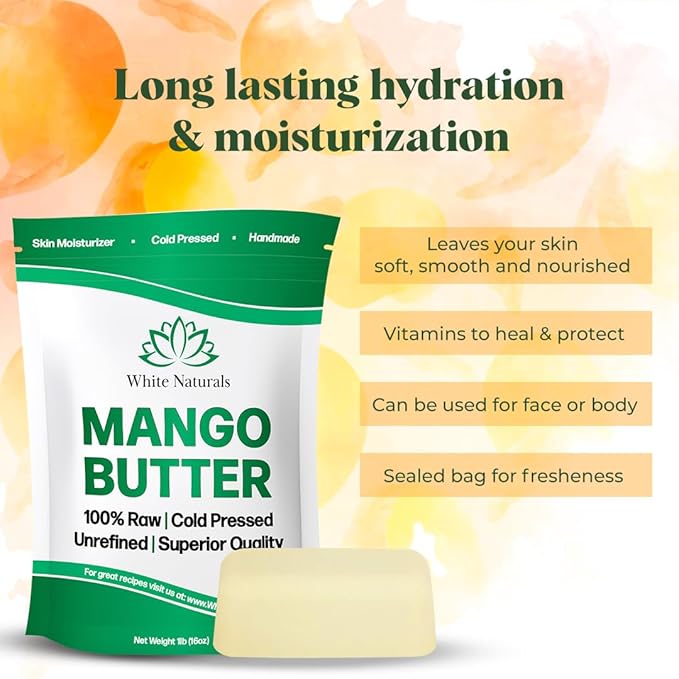 Unrefined Organic Mango Butter 2 lb (Each In 1lb Bags) Raw, Natural, Pure, Use Alone or in DIY Whipped Body Butters, Soap base, Lotions, Lip Balms, Hair Masks