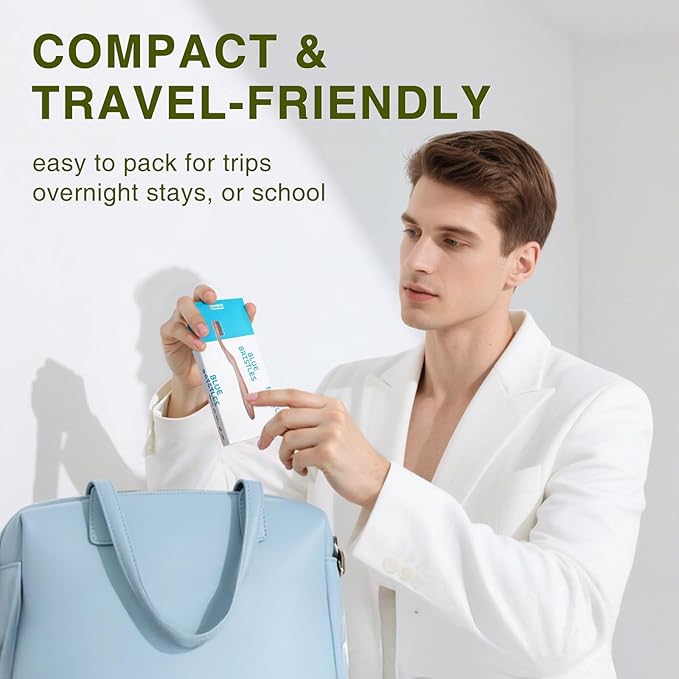 Bamboo Toothbrushes for Adults, BPA Free Bristles, Medium Soft, 5 PCS Bamboo Toothbrush for Dental Hygiene, Gum Care, Compostable, Eco Friendly, Compostable and Sustainable (Blue)