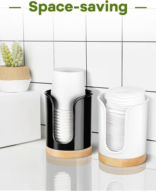 Bathroom Cup Holder - Small Cup Dispenser for Dixie 3 oz Bathroom Cups, 3 4 Ounce Mouthwash Cup Dispenser - PC/Bamboo, Black, Pack of 2