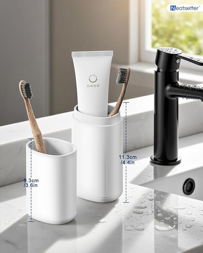 Toothbrush Holder Travel – Portable Toothpaste and Tooth Brushes Case for Traveling with Rinse Cup, Leak-Proof Cover for On-The-Go Oral Care (White)