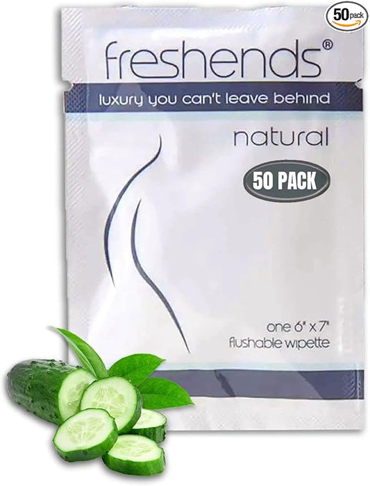 Freshends Luxurious Towelette Bundle Flushable Wipes for Adults - Personal Care Bathroom, Individually Packed Wet Tissues - Travel Wipes (50-Pack, Gray/Blue)