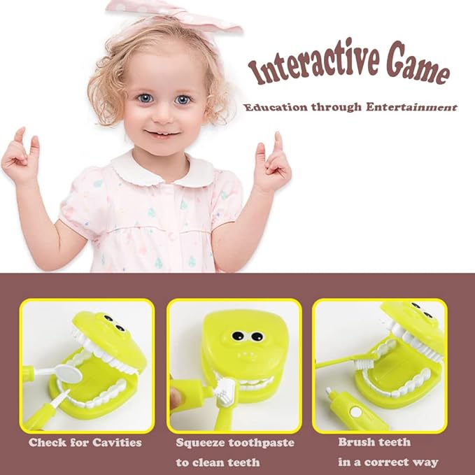 9PCS Plastic Simulation Dentist Play Set Medical Kit Pretend Toy for Kids Hygienic Habbit Cultivation Role Play Game for Children 6 Colors (Purple/Pink/Yellow/Green) Simple OPP Bag Packaging (Orange)