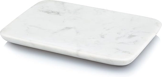 Beau Brummell Solid White Marble Decorative Jewelry & Accessory Tray for Bathroom, Kitchen, Vanity, Dresser, Nightstand or Desk | Hand Crafted from 100% Real Solid White Marble | 6.5"x4.5"x 0.5"