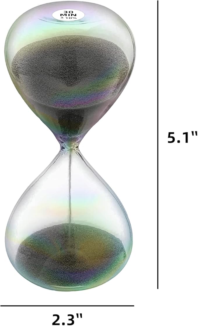 Hourglass 30 Minute Sand Timer with 7 Colored Glass & Black Sand Clock, Sand Watch 30 Min,Reloj de Arena 30 Minutos for Home,Desk,Office Decorative
