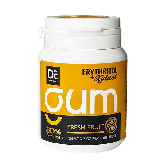 DC24 DAILY CARE Xylitol Chewing Gum with Erythritol, Aspartame Free & Sugar Free Gum for Dry Mouth, Low-Calorie, Sugarless, Fresh Fruit, 60 Pieces (Pack of 1)