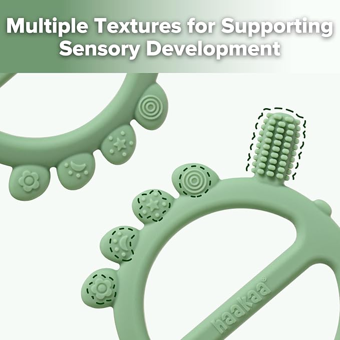 Haakaa Silicone Crab Baby Teether,Teething Toys,360° Baby Toothbrush Head for Infant Self-Brushing Training,Food-Grade Silicone,Pea Green