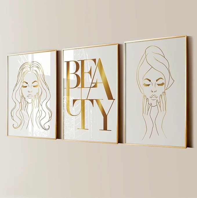NATVVA 3 Pieces Beauty Procedures Wall Art Canvas Prints Beauty Treatment Makeup Poster Painting Pictures for Beauty Salon Fashion Studio Decor with Wooden Inner Frame