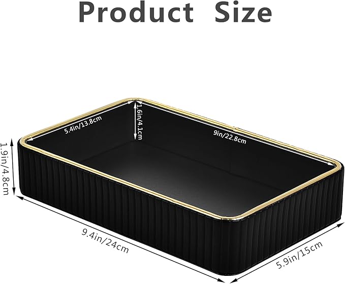 PU Leather Valet Tray,Desk Organizer Tray Nightstand Organizer Trinket Dish Storage Key Bowl Decorative Trays for Phone Wallet Jewelry Watch,Bathroom Bedroom Perfume Vanity Trays,Black