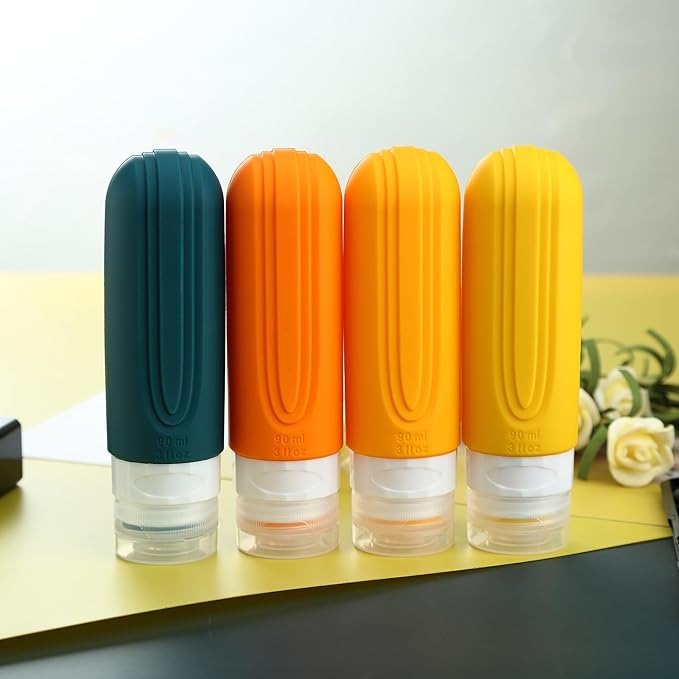 Travel Bottles for Toiletries, Tsa Approved 3oz Travel Size Containers BPA Free Leak Proof Refillable Liquid Silicone Squeezable Travel Accessories for Shampoo Conditioner Lotion (4 Pack)