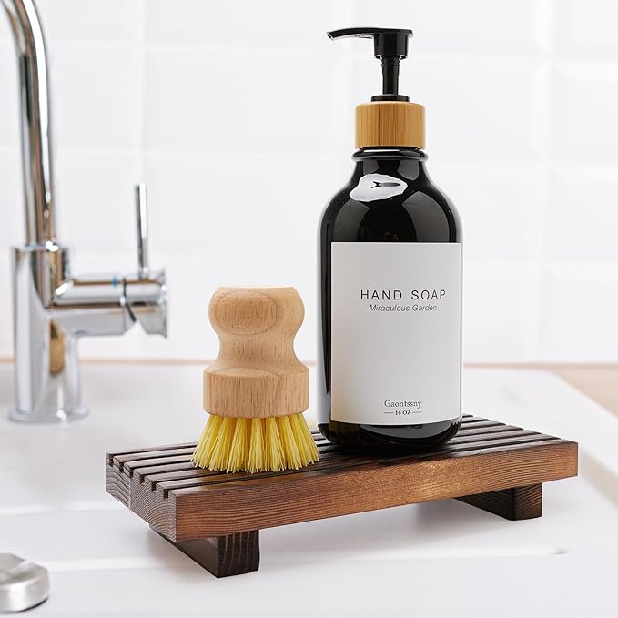 Small Kitchen Sink Soap Tray for Counter Soap Dish Dispenser Holder Wooden Risers Stand for Bathroom Decor Farmhouse Wood Pedestal Kitchen Accessories Countertop Vanity Counter Decorative Tray