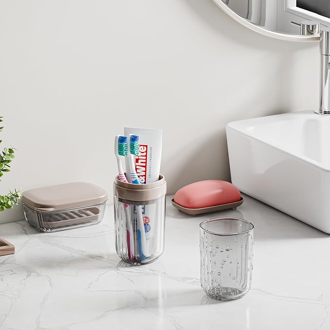 VITVITI Travel Soap Case Container, Portable Toothbrush Travel Case Dish Tray, 7.88 Inch Toothpaste Traveling Toothbrush Holder Set with Cover for Trip/Bathroom/Camping, Dark Coffee Color