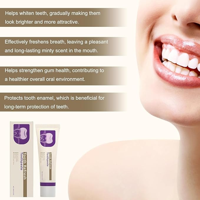 2Pcs Tooth Refresh Toothpaste, Fresh Breath Toothpaste, Natural Oral Care & Enamel Repair, Helps Remove Coffee, Tea & Wine Stains, Fresh Minty Gel