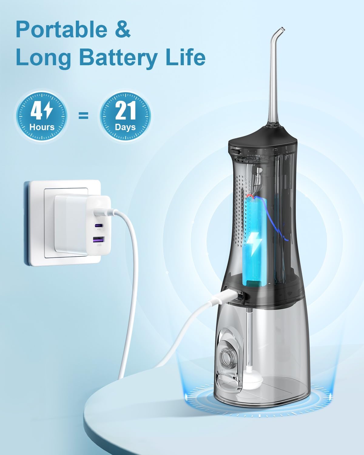 Operan Water Flosser for Teeth Cleaning Upgraded 300ml Cordless Water Dental Flossers Rechargeable Oral Irrigator with 4 Modes 4 Jet Tips IPX7 Waterproof Water Floss for Home Travel (Black)+1Pack