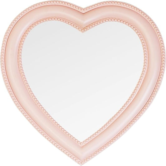 Heart Shape Makeup Mirror Wall Mounted Mirror with Hanging Hole for Home Room Decoration Birthday Gift Valentine's Day Gift for Girl,10.6x10.2inch(Pink)