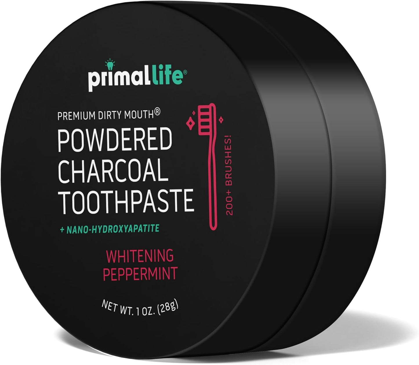 Primal Life Organics - Dirty Mouth Toothpowder, Activated Charcoal Tooth Cleaning Powder, Essential Oils with Kaolin & Bentonite Clay, Good for 200+ Brushings, Organic, Vegan (Black Peppermint, 1 oz)
