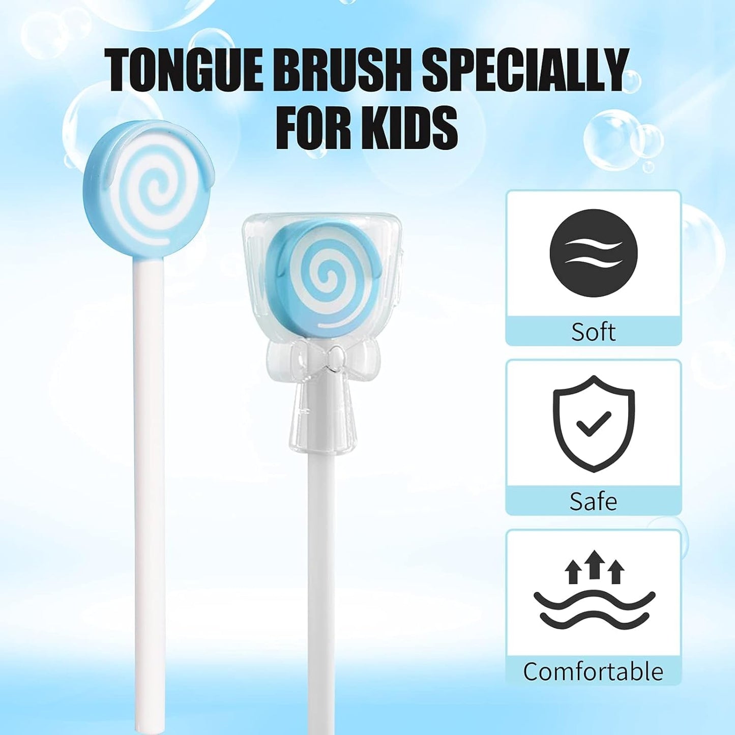 Y-Kelin Kids Tongue Scraper or Cleaner Set-Tongue Cleaner Tongue Brush with Smiley Cover, Multi-color Lollipop Shape Soft Silicone Tongue Brush for Kids, Reduce Bad Breath (4 PACK)