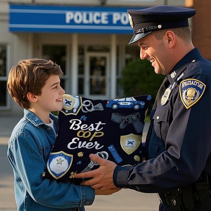 Cirzone Police Gifts for Men -18x18Inch Throw Pillow Cover Best Cop Gifts with Gift Box Perfect Birthday Police Week Gifts for Home Sofa Decor