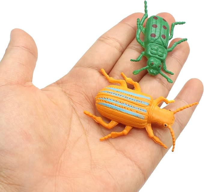SmilerSmile Animal Assorted Mini Plastic Figures Toy Set, Educational Party Cake Topper, Goody Bag Filler (12pcs Beetle)