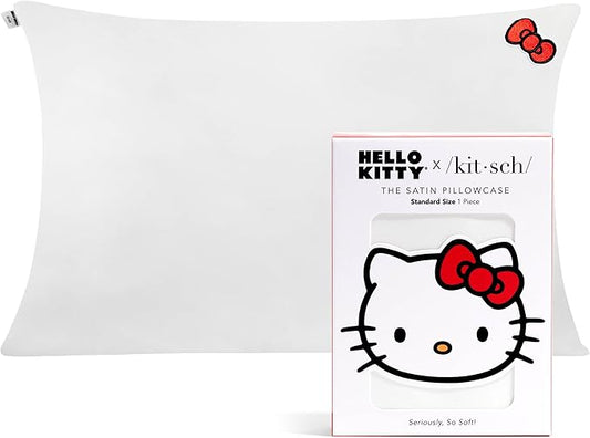 Kitsch x Hello Kitty (Ivory) - Satin Pillowcase with Zipper for Hair and Skin, Softer Than Silk Pillow Case, Smooth Cooling Pillow Covers, Machine Washable, Queen/Standard (19x26)