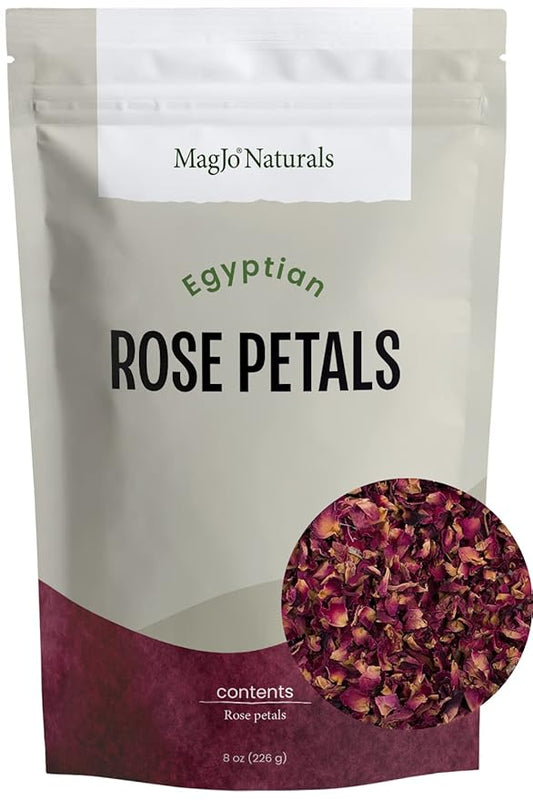 MagJo Naturals Red Rose Petals, Dried, Culinary Grade A, Harvested from Faiyum Oasis in Egypt (8 oz)