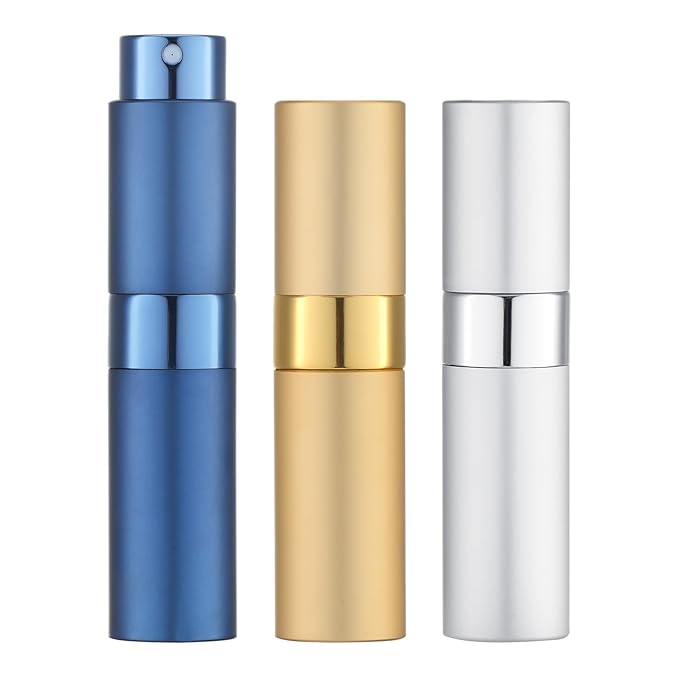 Lisapack 8ML Atomizer Perfume Spray Bottle for Travel (3 PCS) Empty Cologne Dispenser, Portable Sprayer (Gold, Silver, Blue)