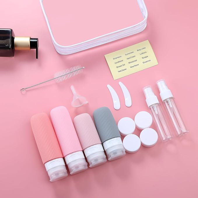 16 Pack Travel Bottles Set, TSA Approved Leak Proof Silicone Squeezable Containers for Toiletries, Refillable Travel Accessories for Conditioner, Shampoo, Lotion & Body Wash Accessories